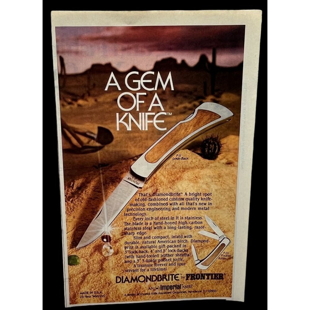 Imperial Knife Print Ad Vintage 1980 DiamondBrite Frontier USA Hunting Outdoors